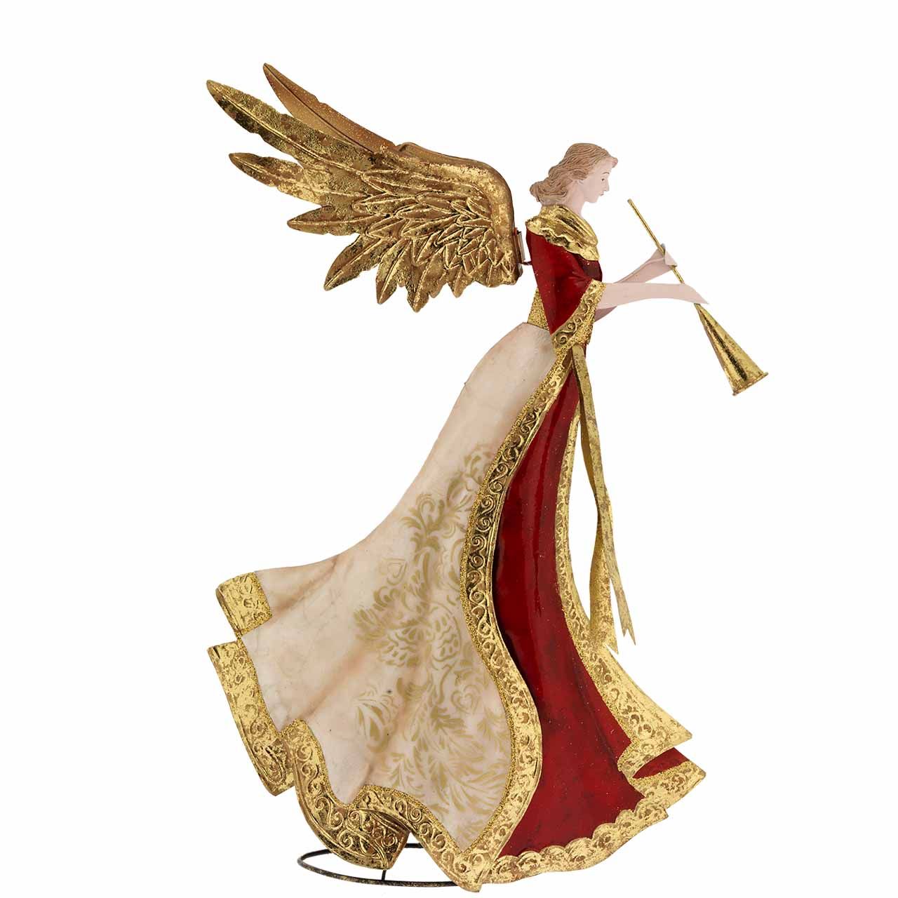 COPPIA DI ANGELI NATALIZI IN METALLO SMALTATO E MADREPERLA H. 47